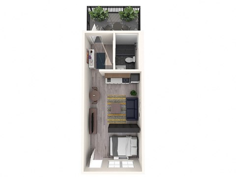 Floor plan for studio, 1 bath, 383 sqft